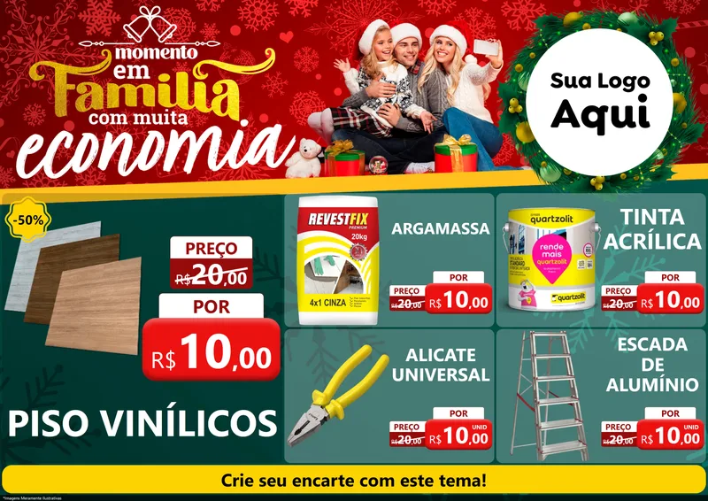 Modelo de Encarte para Encarte A4 Horizontal com o tema Momento em Família (Natal) para Material para Construção