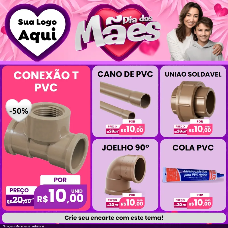 Modelo de Rede Social para Feed Facebook com o tema Dia das Mães para Tubos e conexões
