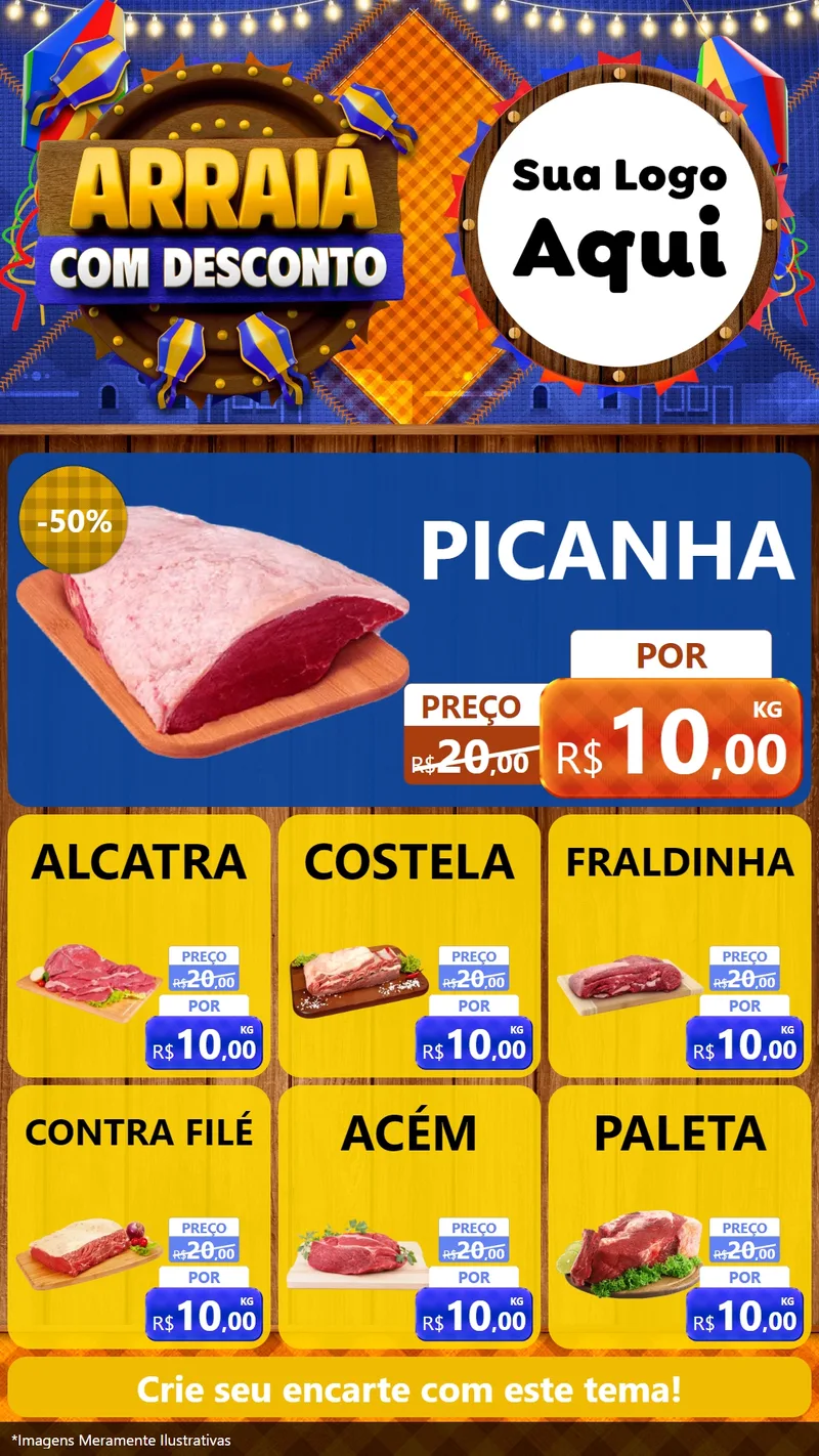 Modelo de Rede Social para Stories com o tema Arraiá Com Desconto para Açougue
