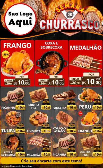 Modelo de Encarte para Encarte Grande com o tema Semana do Churrasco para Assados