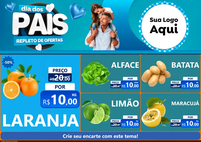 Modelo de Encarte para Encarte A4 Horizontal com o tema Dia Dos Pais Repleto de Ofertas para Hortifrúti