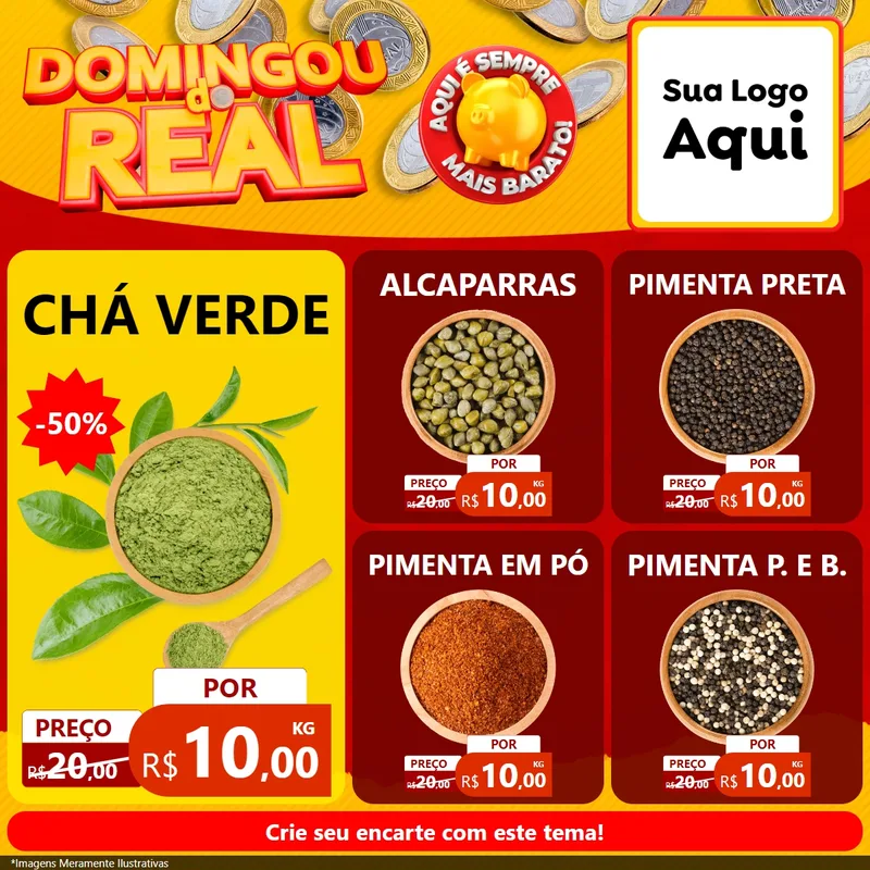 Modelo de Rede Social para Feed Facebook com o tema Domingou do Real para Produtos Naturais