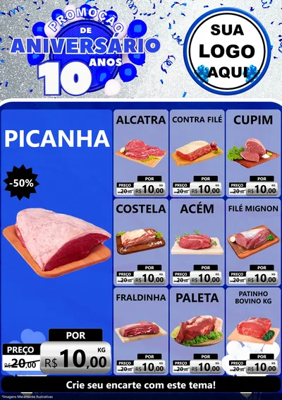 Modelo de Encarte para Encarte A4 Vertical com o tema Promoção de Aniversário - 10 Anos para Açougue
