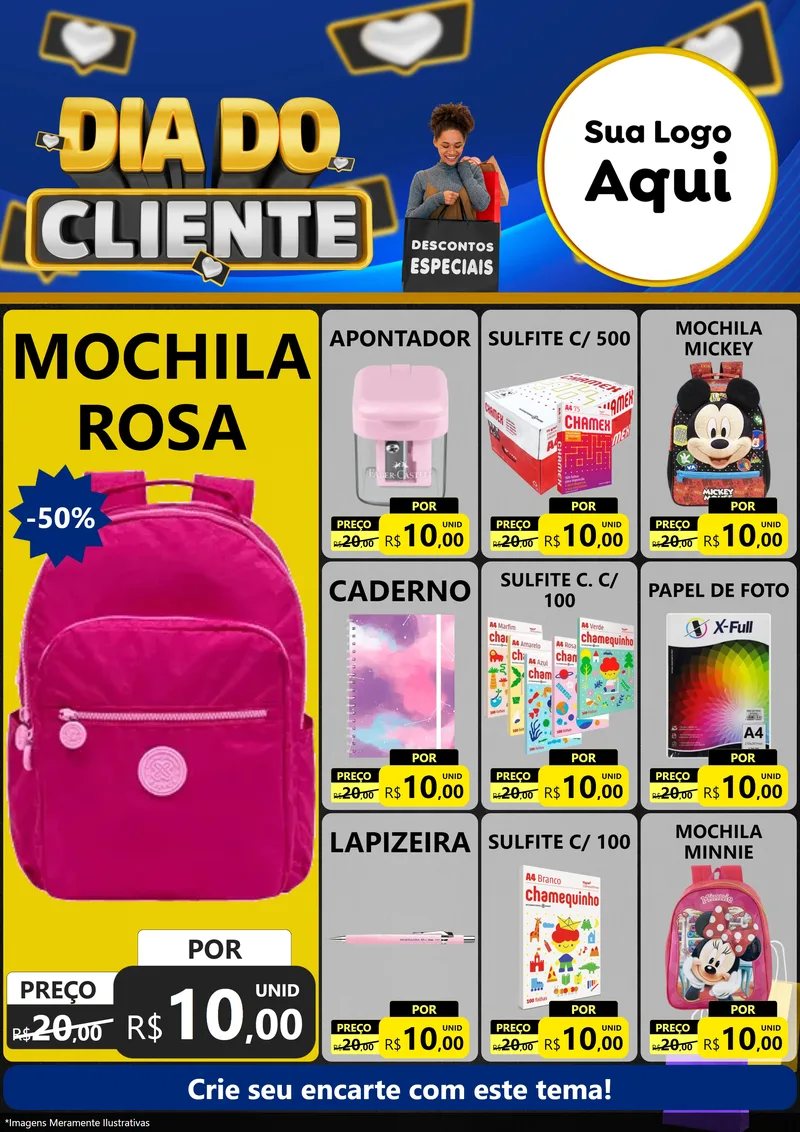 Modelo de Encarte para Encarte A4 Vertical com o tema Dia Do Cliente para Papelaria