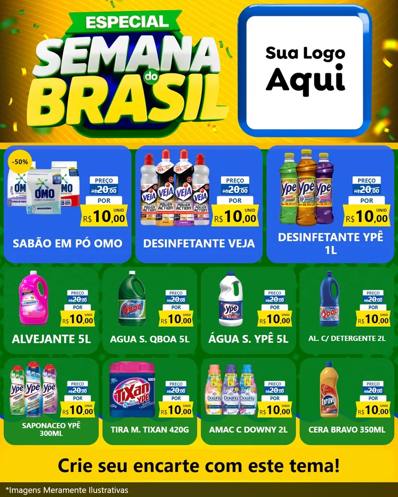 Modelo de Rede Social para Feed Instagram com o tema Especial Semana do Brasil para Produtos de Limpeza