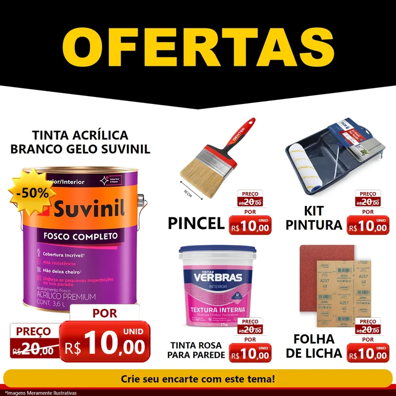 Modelo de Rede Social para Feed Facebook com o tema Ofertas Preto e Vermelho Cartaz para Tintas e Ferramentas
