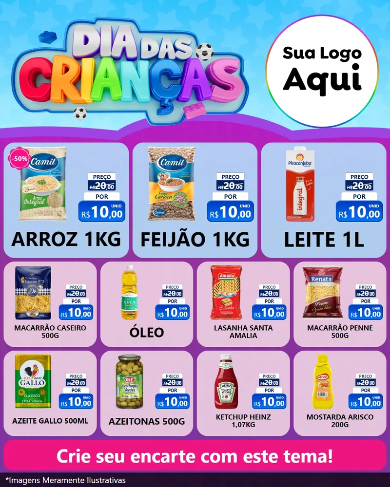 Modelo de Rede Social para Feed Instagram com o tema Dia Das Crianças para Supermercado
