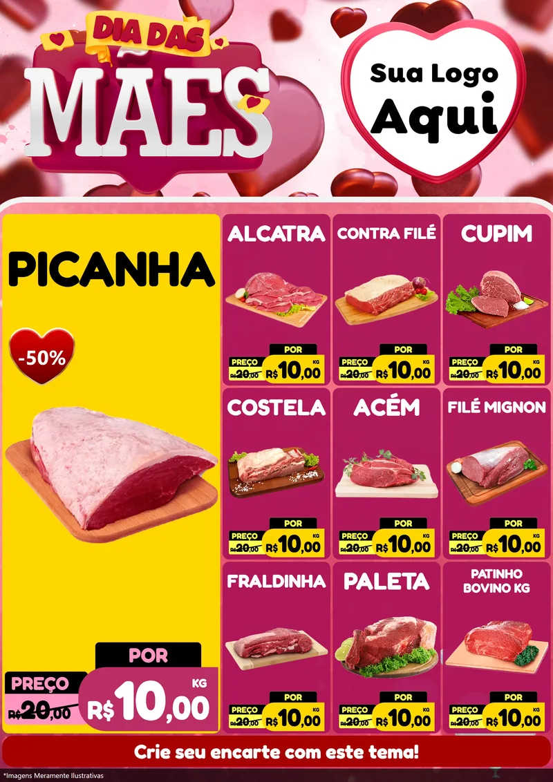 Modelo de Encarte para Encarte A4 Vertical com o tema Dia Das Mães para Açougue