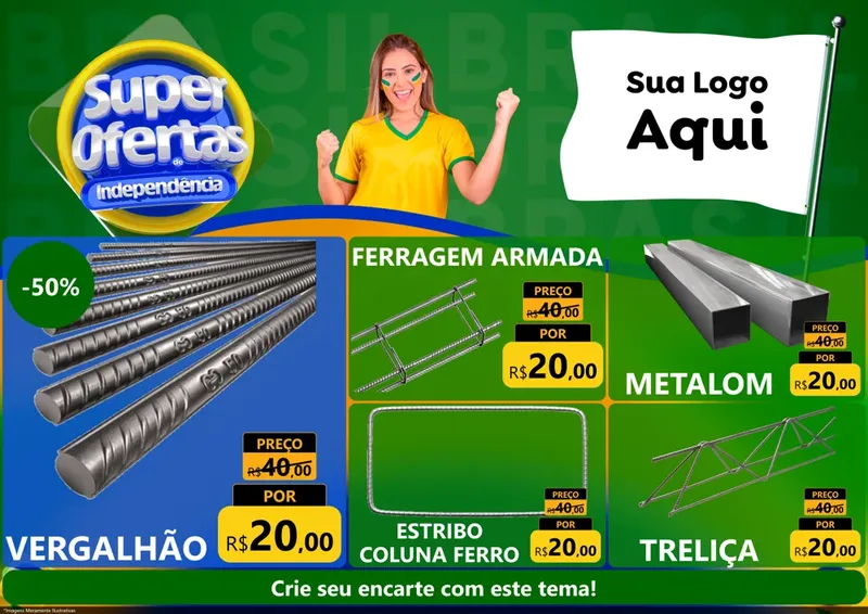 Modelo de Encarte para Encarte A4 Horizontal com o tema Super Ofertas de Independência para Ferragens