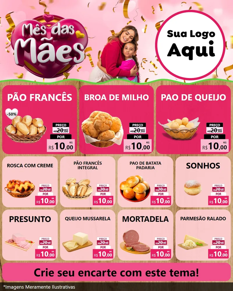 Modelo de Rede Social para Feed Instagram com o tema Mês das Mães para Padaria