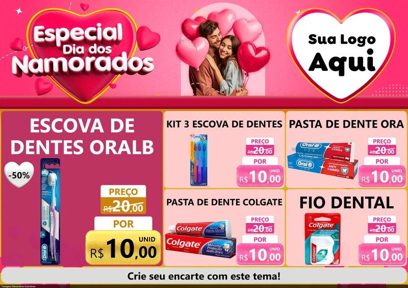 Modelo de Encarte para Encarte A4 Horizontal com o tema Especial Dia dos Namorados para Higiene Pessoal