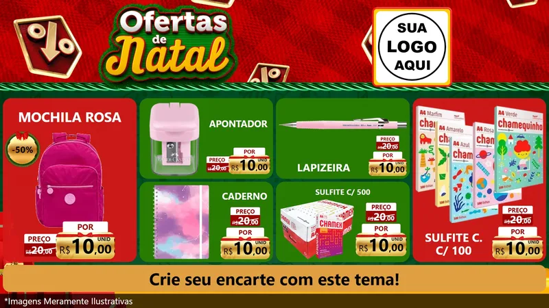 Modelo de TV para TV Horizontal com o tema Ofertas de Natal para Papelaria