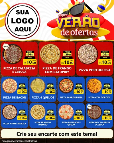 Modelo de Rede Social para Feed Instagram com o tema Super Verão de Ofertas para Pizzaria