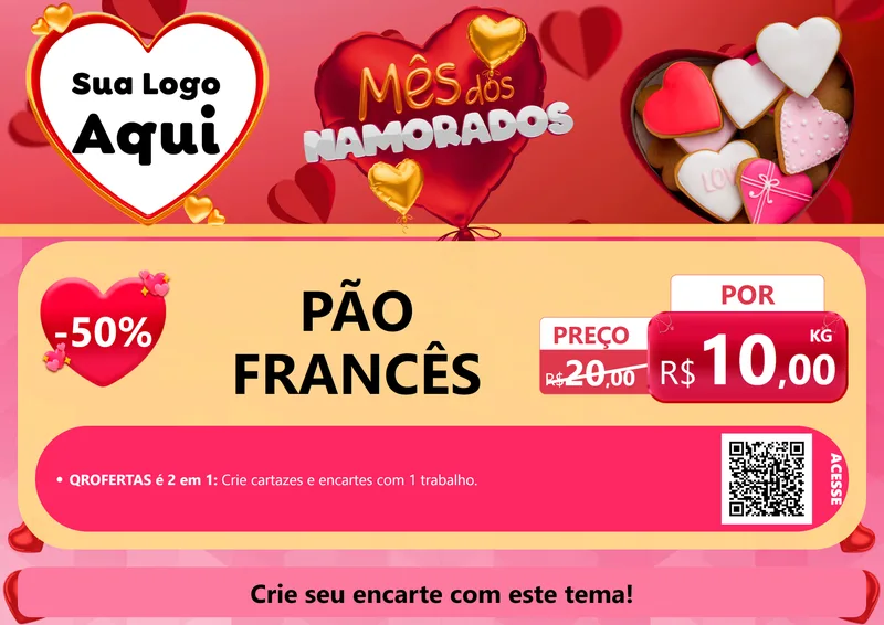 Modelo de Cartaz para Cartaz A4 Horizontal com o tema Mês dos Namorados para Padaria