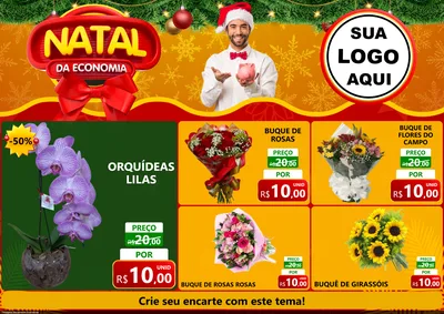 Modelo de Encarte para Encarte A4 Horizontal com o tema Natal da Economia para Floricultura e jardim