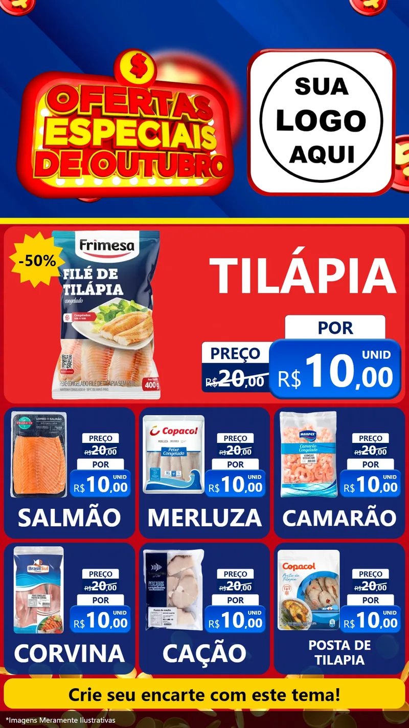 Modelo de Rede Social para Stories com o tema Ofertas Especiais de Outubro para Peixaria