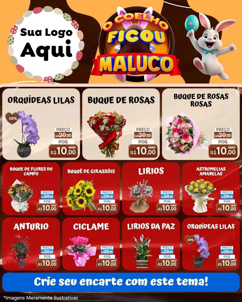 Modelo de Rede Social para Feed Instagram com o tema O Coelho Ficou Maluco - Páscoa para Floricultura e jardim