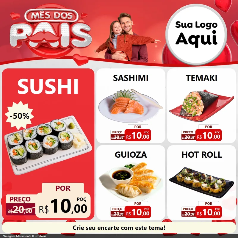 Modelo de Rede Social para Feed Facebook com o tema Mês dos Pais para Comida japonesa