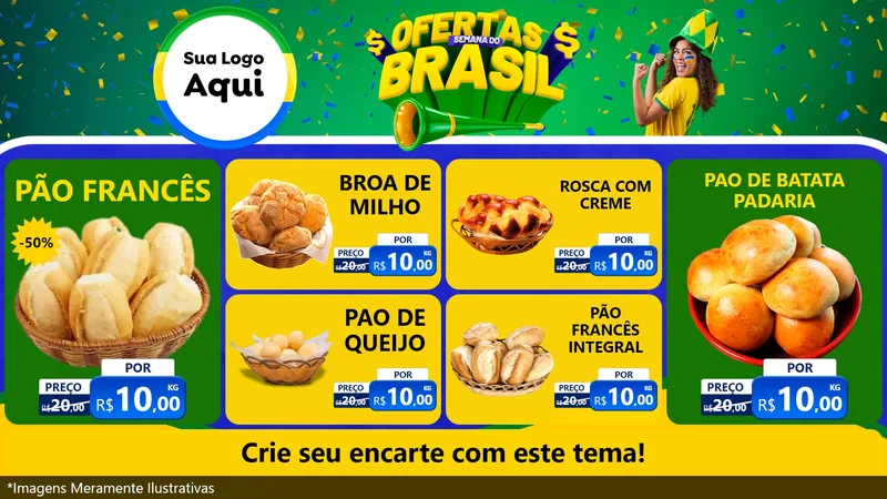 Modelo de TV para TV Horizontal com o tema Ofertas Semana do Brasil para Padaria