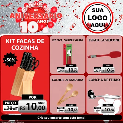 Modelo de Rede Social para Feed Facebook com o tema Promoção de Aniversário - 10 Anos para Utilidades Domésticas