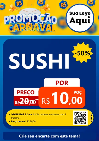 Modelo de Cartaz para Cartaz A4 Vertical com o tema Promoção de Carnaval para Comida japonesa