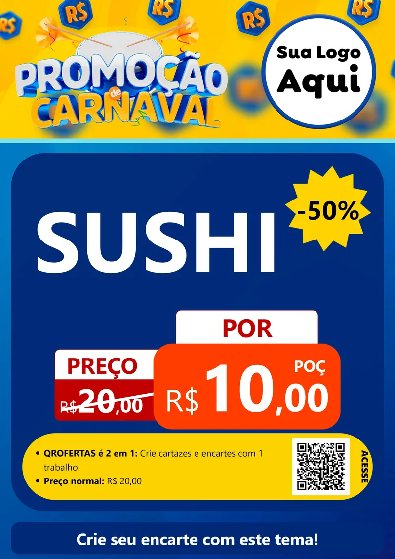 Modelo de Cartaz para Cartaz A4 Vertical com o tema Promoção de Carnaval para Comida japonesa