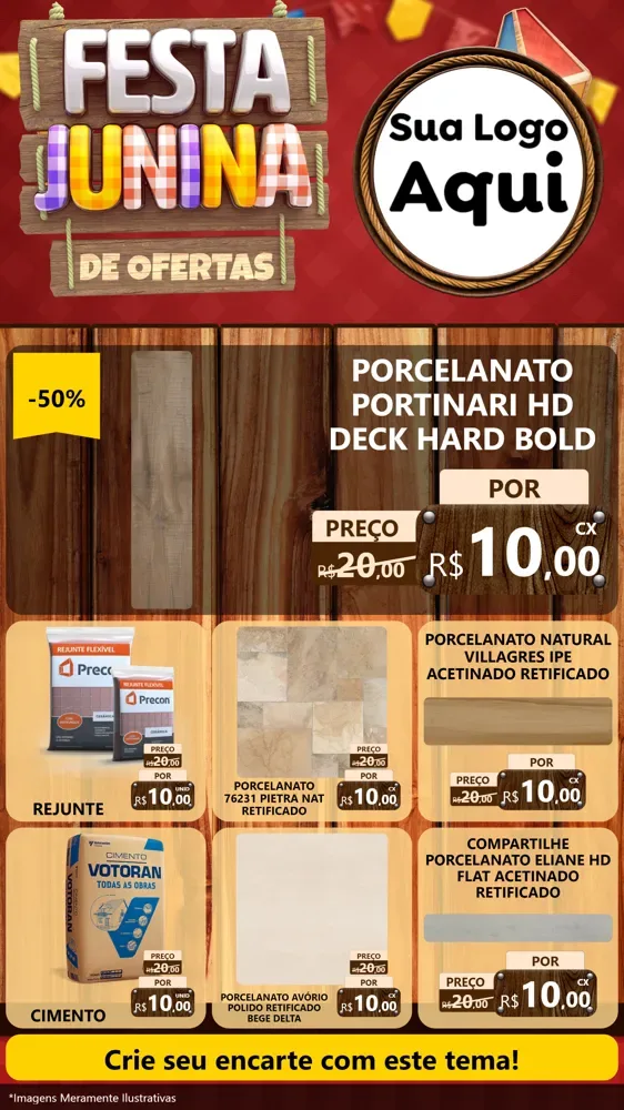 Modelo de Rede Social para Stories com o tema Festa Junina de Ofertas para Pisos e revestimentos