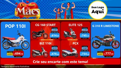 Modelo de TV para TV Horizontal com o tema Dia das Mães para Concessionaria de Motos