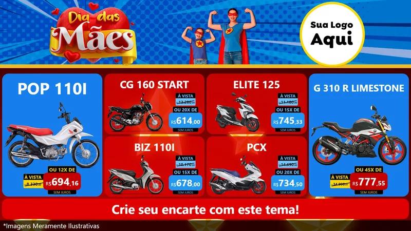 Modelo de TV para TV Horizontal com o tema Dia das Mães para Concessionaria de Motos