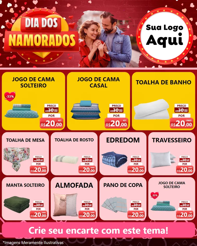 Modelo de Rede Social para Feed Instagram com o tema Dia Dos Namorados para Cama, Mesa e Banho