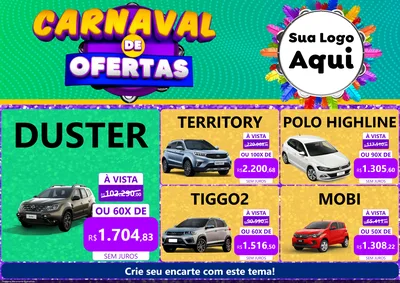 Modelo de Encarte para Encarte A4 Horizontal com o tema Carnaval de Ofertas para Concessionaria de Carros