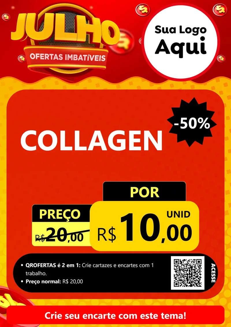 Modelo de Cartaz para Cartaz A4 Vertical com o tema Julho Ofertas Imbatíveis para Suplementos alimentares