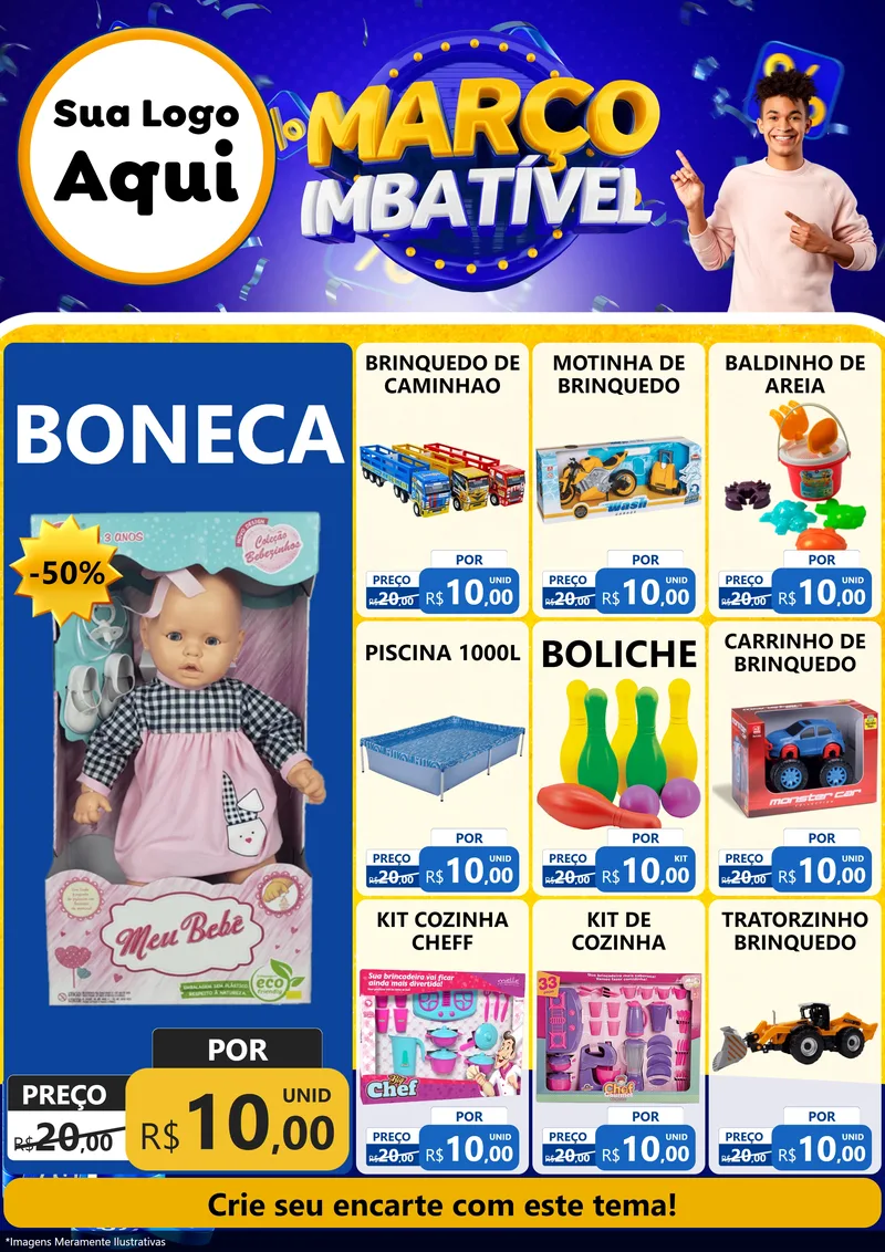 Modelo de Encarte para Encarte A4 Vertical com o tema Março Imbatível para Brinquedos