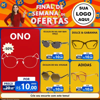 Modelo de Rede Social para Feed Facebook com o tema Final de Semana de Ofertas para Óticas