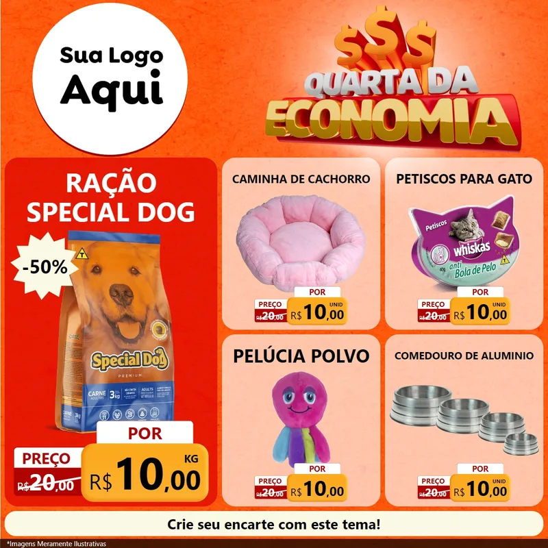 Modelo de Rede Social para Feed Facebook com o tema Quarta da Economia para Pet Shop