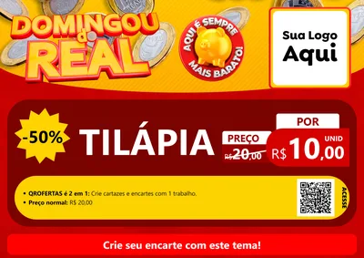 Modelo de Cartaz para Cartaz A4 Horizontal com o tema Domingou do Real para Peixaria