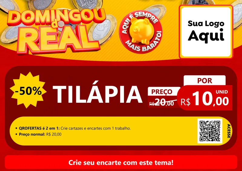 Modelo de Cartaz para Cartaz A4 Horizontal com o tema Domingou do Real para Peixaria