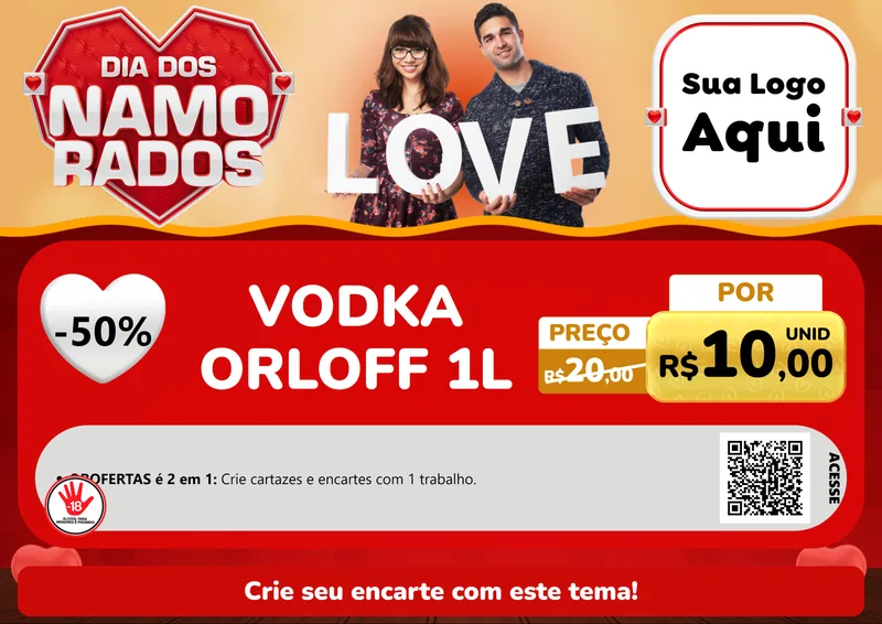 Modelo de Cartaz para Cartaz A4 Horizontal com o tema Dia dos Namorados para Distribuidora de bebidas