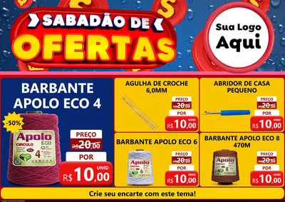 Modelo de Encarte para Encarte A4 Horizontal com o tema Sabadão de Ofertas para Armarinho e Aviamentos