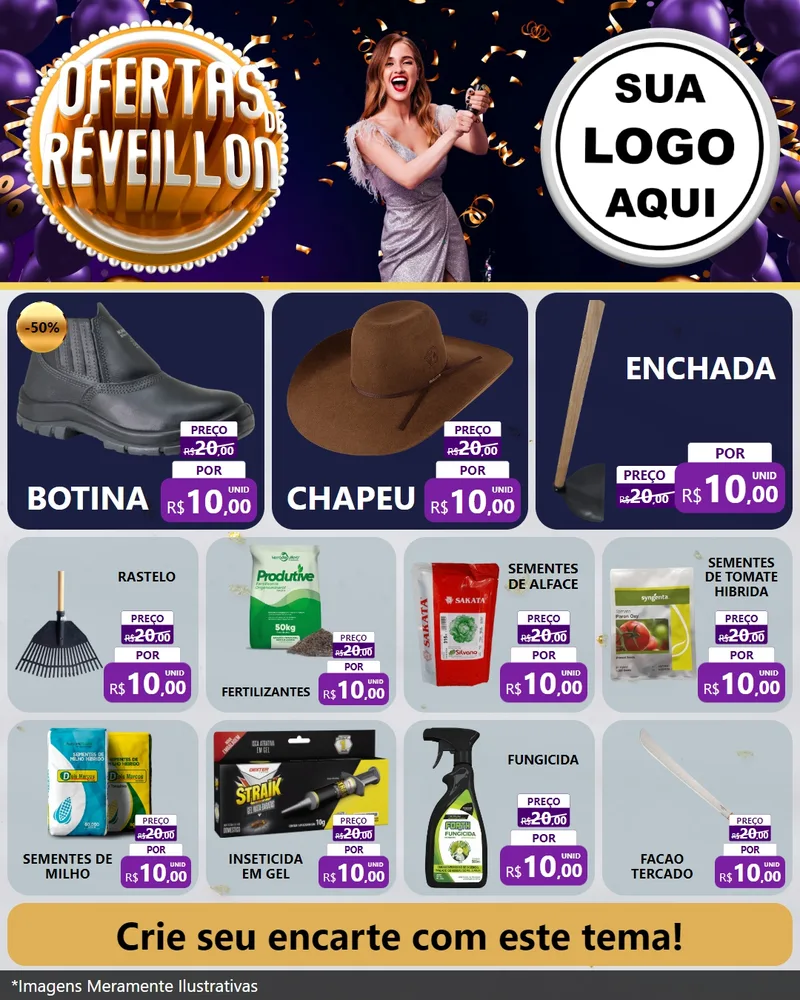 Modelo de Rede Social para Feed Instagram com o tema Ofertas de Réveillon para Agropecuária