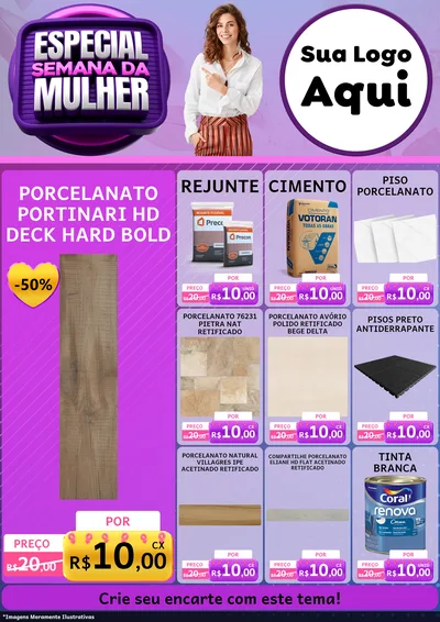 Modelo de Encarte para Encarte A4 Vertical com o tema Especial Semana da Mulher para Pisos e revestimentos