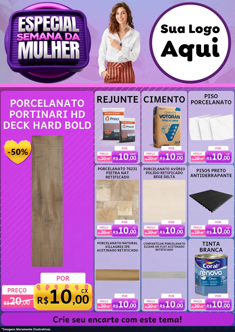 Modelo de Encarte para Encarte A4 Vertical com o tema Especial Semana da Mulher para Pisos e revestimentos