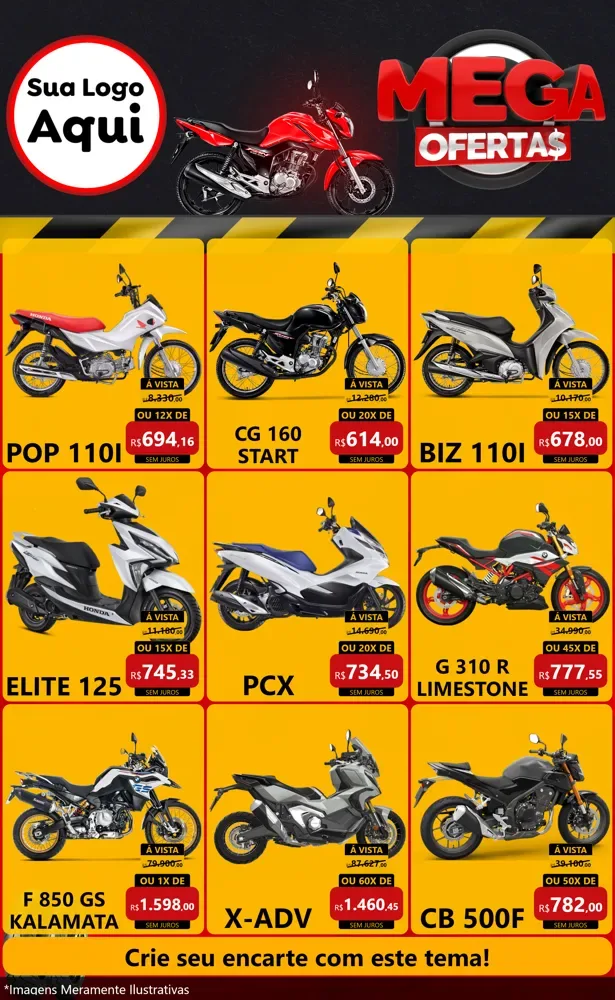 Modelo de Encarte para Encarte Grande com o tema Mega Ofertas - Motopeças para Concessionaria de Motos