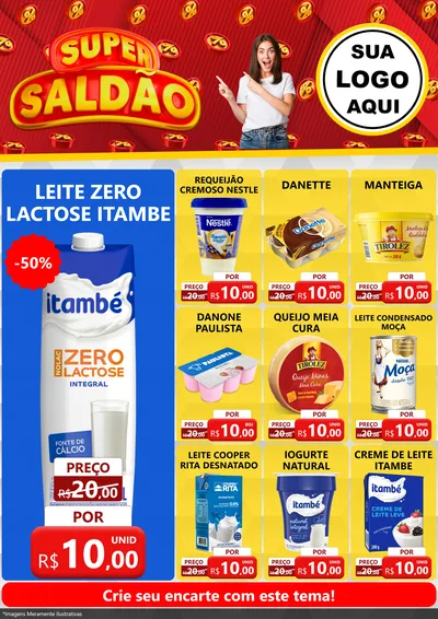 Modelo de Encarte para Encarte A4 Vertical com o tema Super Saldão para Frios e Laticínios