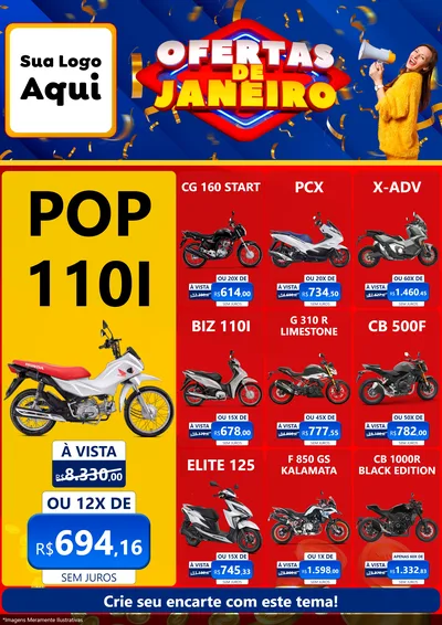Modelo de Encarte para Encarte A4 Vertical com o tema Ofertas de Janeiro para Concessionaria de Motos