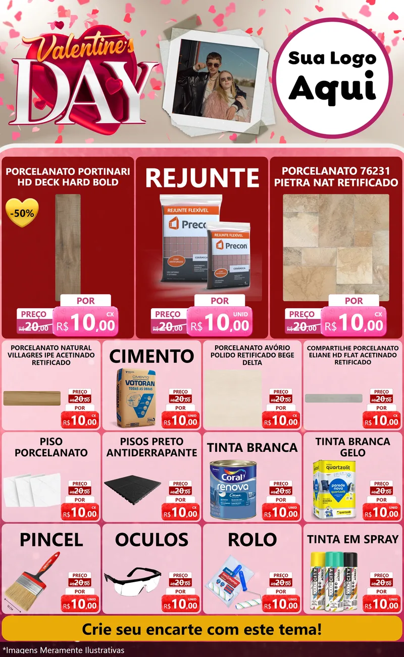 Modelo de Encarte para Encarte Grande com o tema Valentine's Day para Pisos e revestimentos