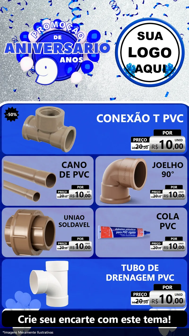 Modelo de TV para TV Vertical com o tema Promoção de Aniversário - 9 Anos para Tubos e conexões
