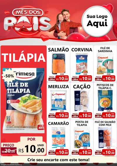 Modelo de Encarte para Encarte A4 Vertical com o tema Mês dos Pais para Peixaria