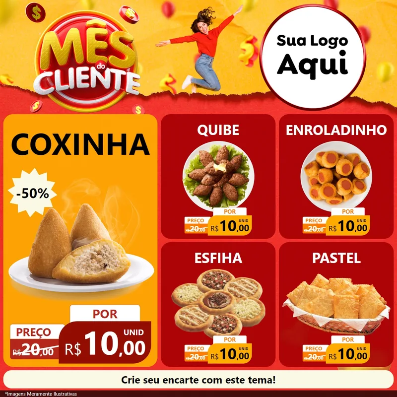 Modelo de Rede Social para Feed Facebook com o tema Mês do Cliente para Salgadaria