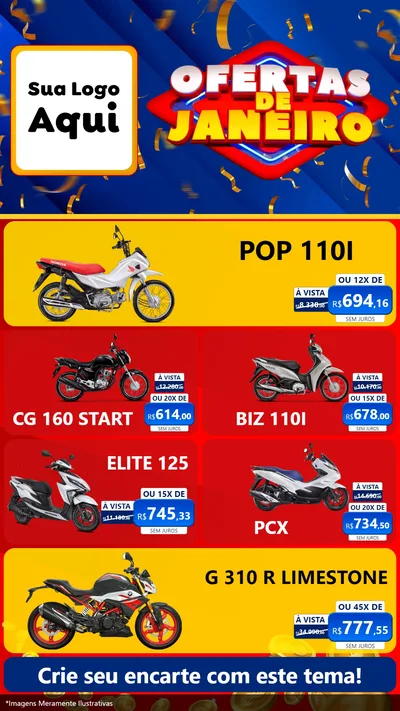 Modelo de TV para TV Vertical com o tema Ofertas de Janeiro para Concessionaria de Motos